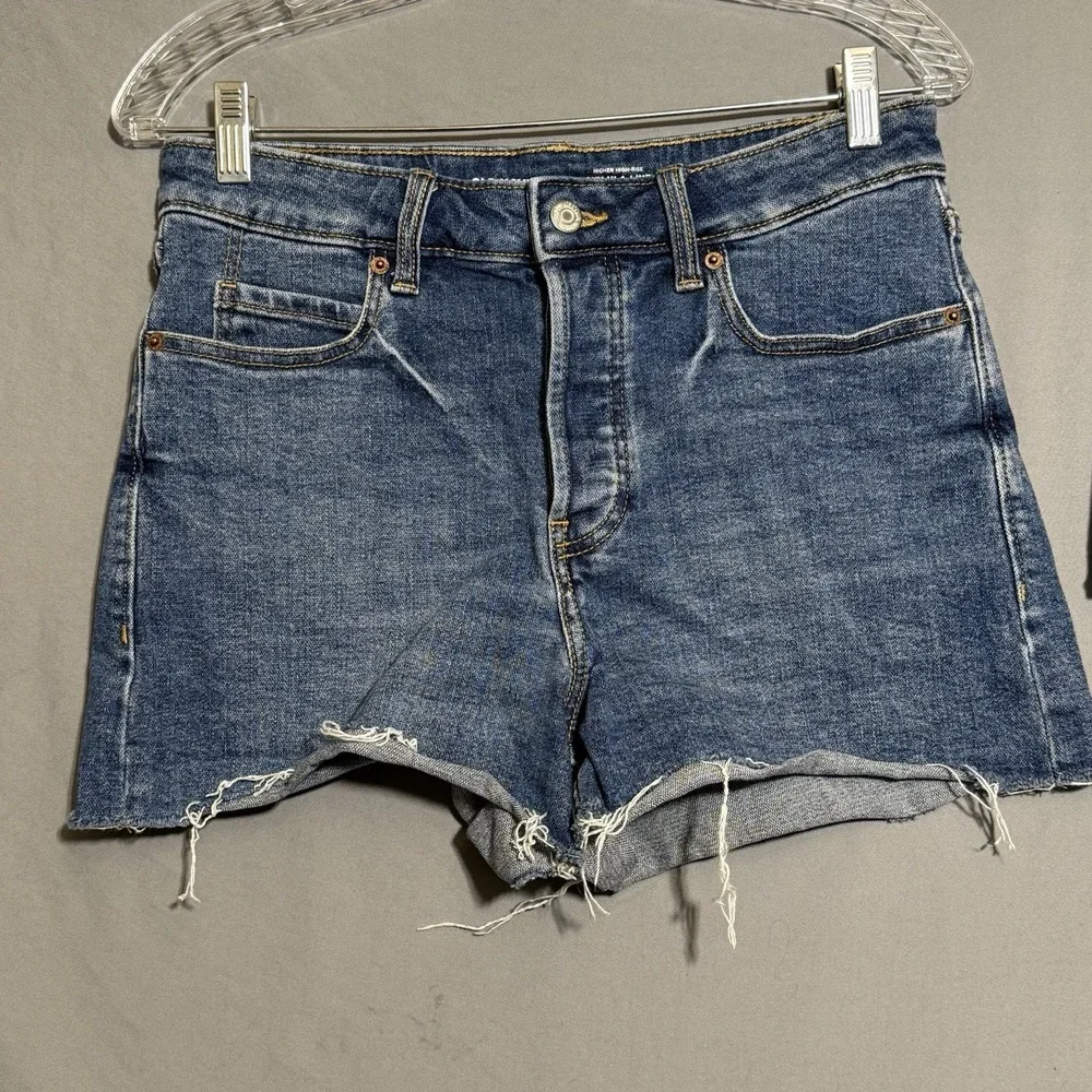 Old Navy Sky Hi A Line Jean Shorts Sz 6 Raw Hem Button Fly 2 Pair Lot Denim Blue - Picture 3 of 15